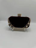 Velvet Evening Clutch with Pearl and Chain Embellishments**