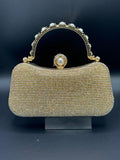 Crystal-Embellished Evening Clutch with Pearl Accent Handle**