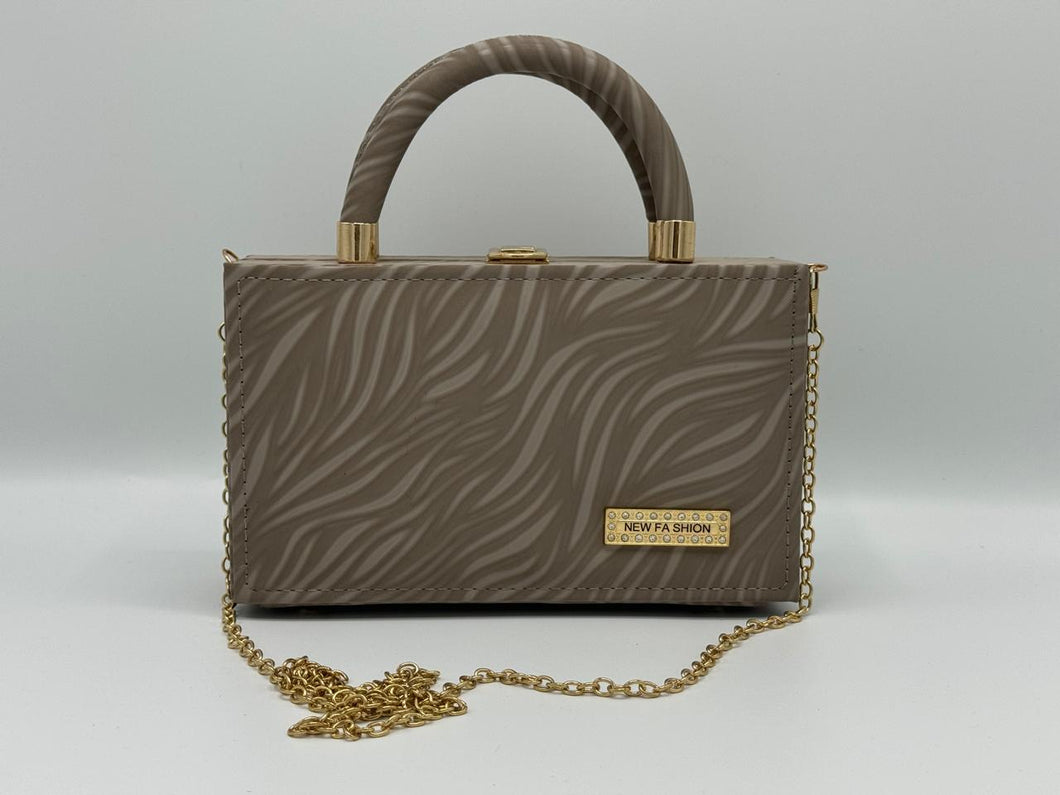 Chic Embossed Taupe Purse with Gold Accents