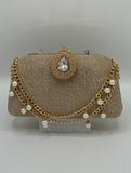 Elegant Evening Clutch with Pearl Chain Accents