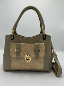 Elegant Taupe Handbag with Croc-Embossed Pocket