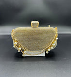 Gold and Silver Evening Clutches with Pearl and Chain Accents