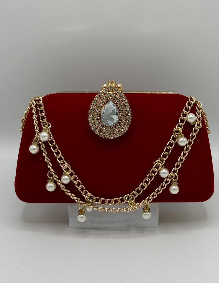 Elegant Evening Clutch with Pearl Chain Accents