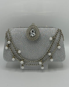 Elegant Evening Clutch with Pearl Chain Accents