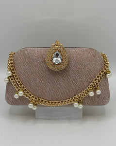 Elegant Evening Clutch with Pearl Chain Accents