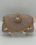 Elegant Evening Clutch with Pearl Chain Accents