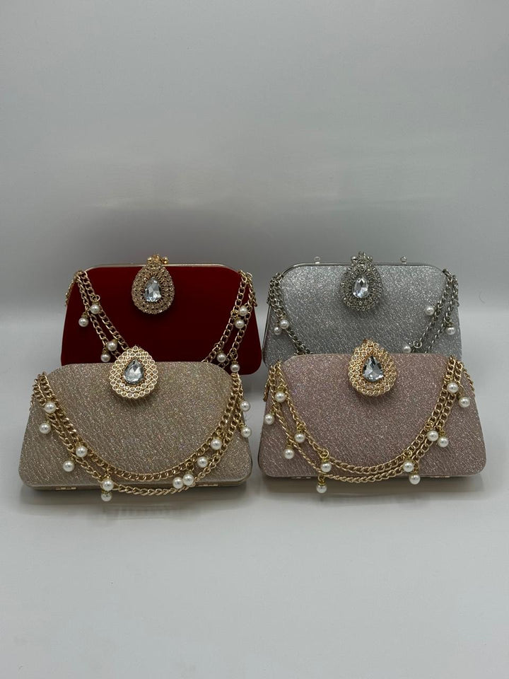 Elegant Evening Clutch with Pearl Chain Accents