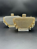 Gold and Silver Evening Clutches with Pearl and Chain Accents